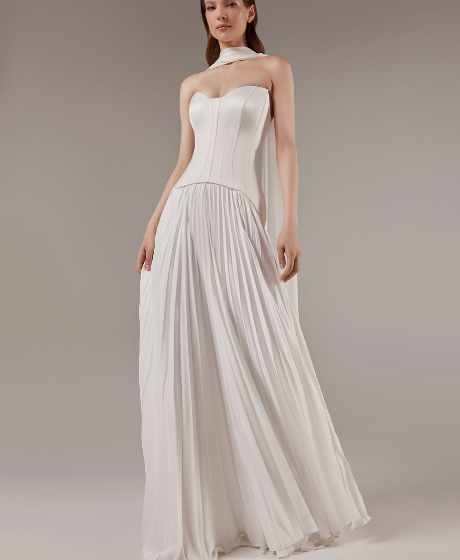 Лаконичный свадебный комплект с юбкой плиссе фото