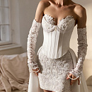 Эффектный комплект с кружевными рукавами и атласной съемной юбкой фото