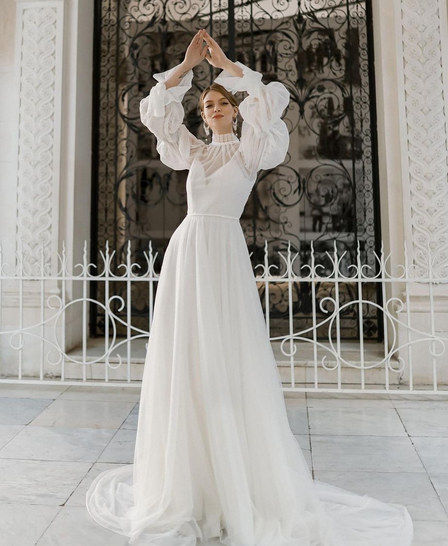 Свадебное платье бохо с длинным рукавом фото