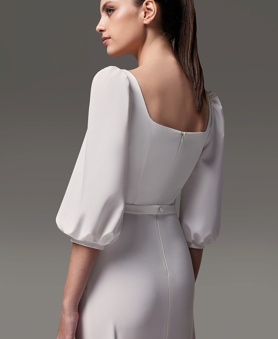 Свадебное платье миди из креп-стрейча фото