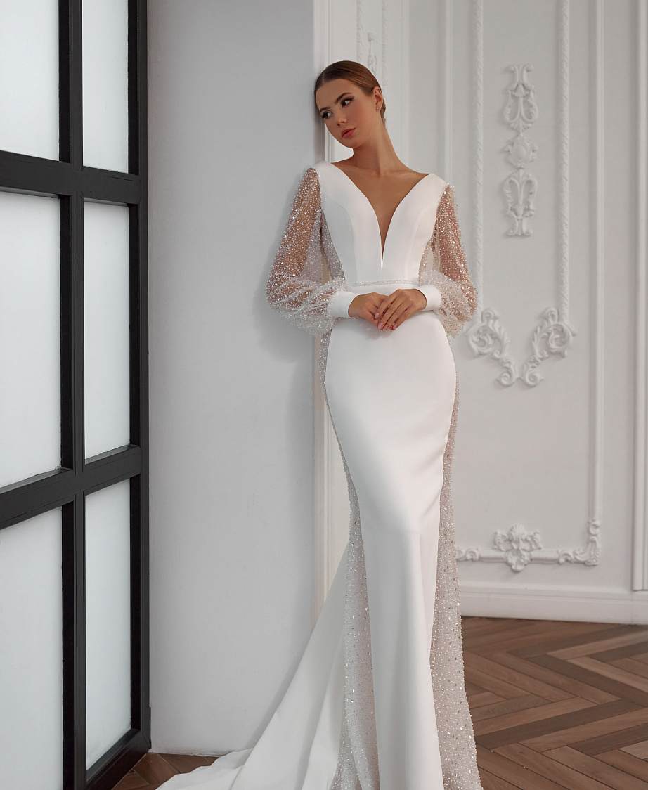 Свадебное платье русалка с прозрачными кружевными вставками фото