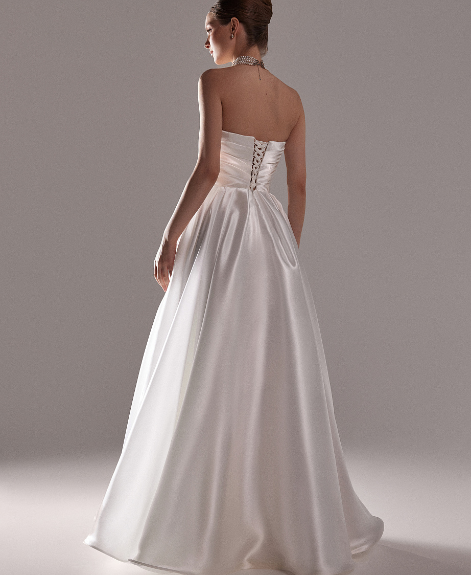 Свадебное платье из органзы с драпировкой на корсете фото