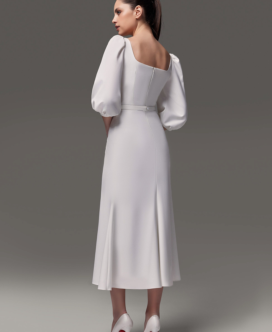 Свадебное платье миди из креп-стрейча фото