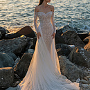 Свадебное платье русалка с рукавами и съемным шлейфом фото