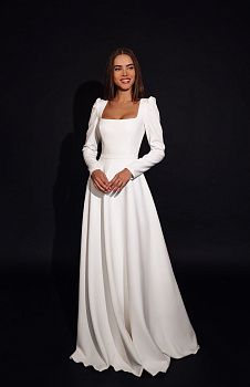 Лаконичное свадебное платье с квадратным вырезом фото
