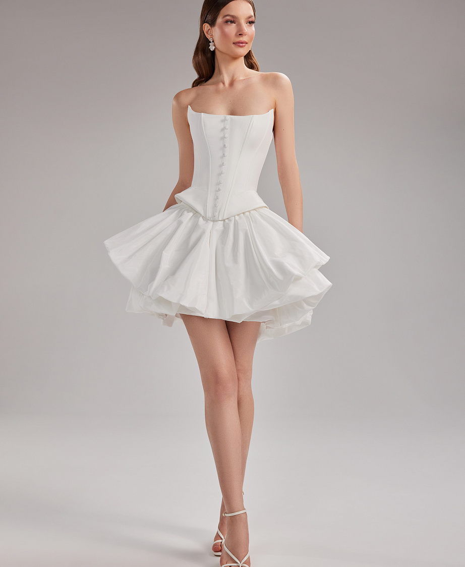 Короткий свадебный комплект с корсетом из тафты с буфами фото