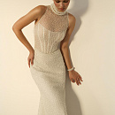 Облегающее свадебное платье полностью расшитое жемчугом фото