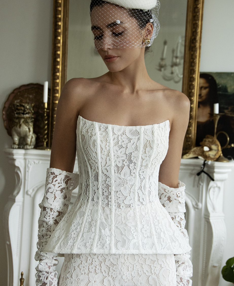 Кружевной свадебный комплект с корсетом и брюками фото