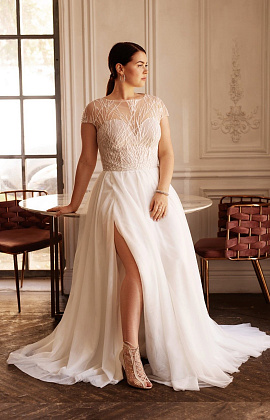 Свадебное платье с шифоновой юбкой большого размера фото