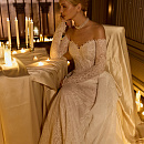 Кружевное платье-русалка со съемным шлейфон и длинными рукавами фото