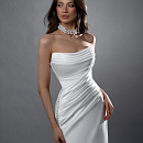 Атласное свадебное платье-русалка со съемным шлейфом и драпировкой на корсете фото