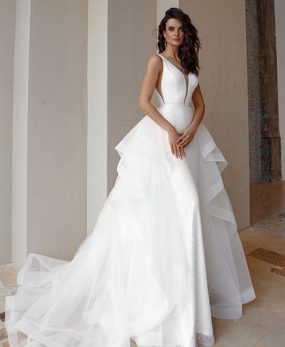 Свадебное платье трансформер с каскадной юбкой фото