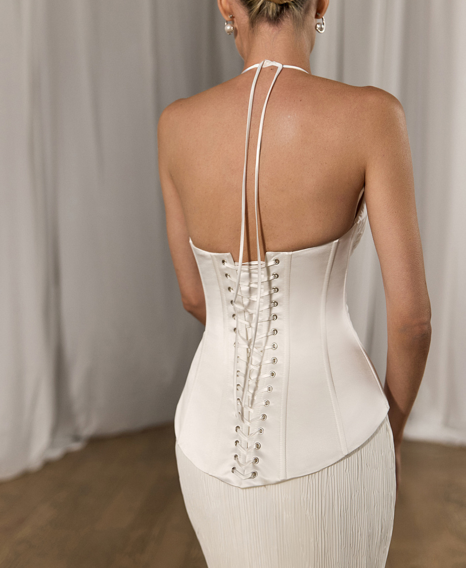 Элегантный свадебный корсет с юбкой из дизайнерской ткани фото