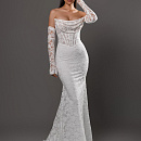 Кружевное свадебное платье русалка с  бусами фото