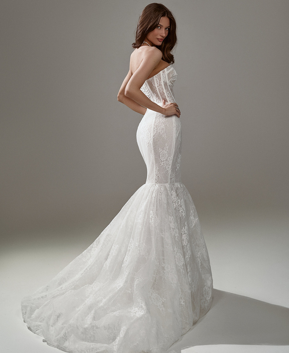 Кружевное свадебное платье-русалка с юбкой-годе фото
